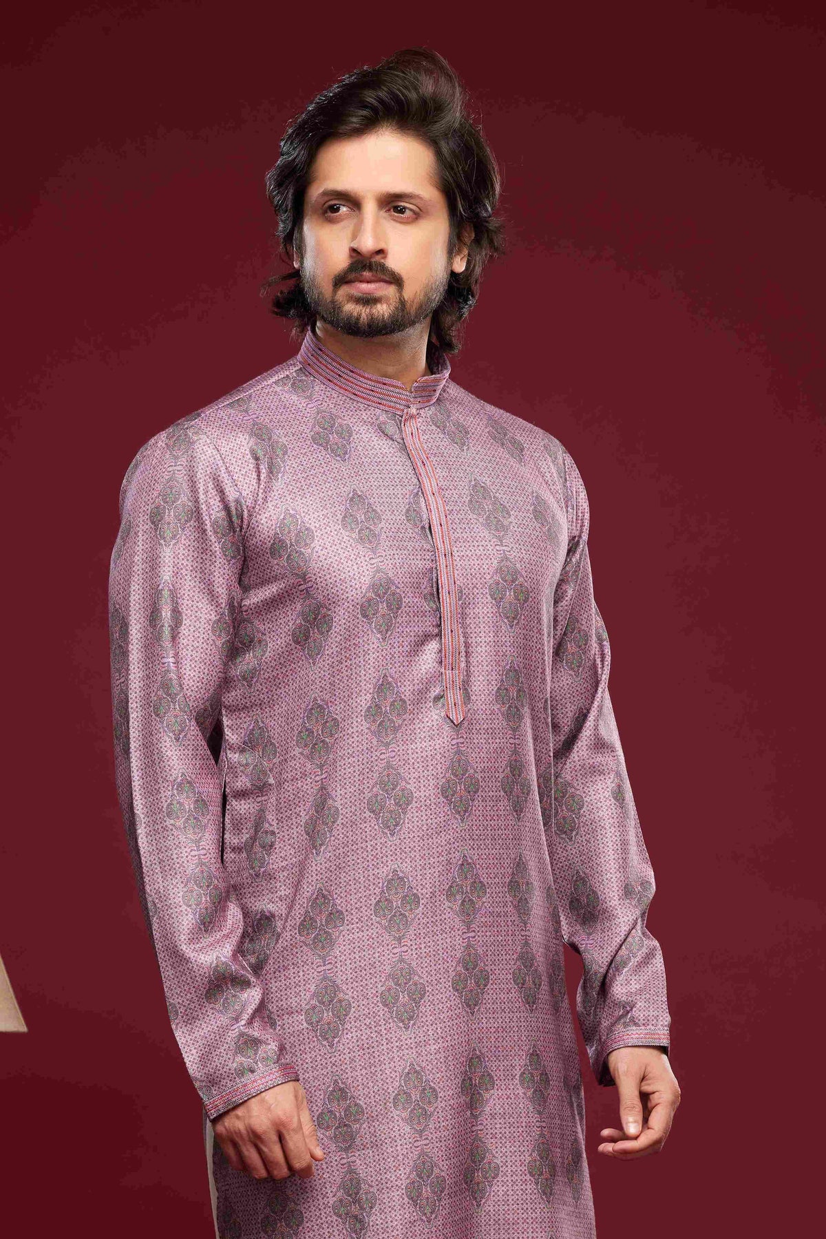 Raivat Ethnic Art Silk Digital Print Pintux Work Kurta Pajama In Magenta Colour | Grocsy