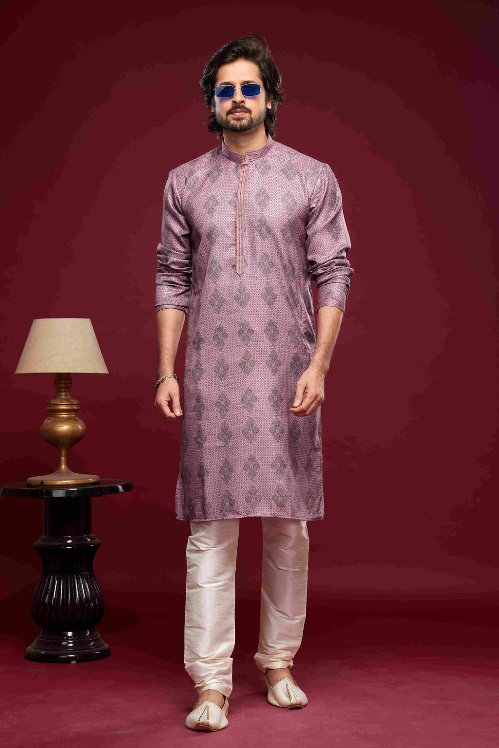 Raivat Ethnic Art Silk Digital Print Pintux Work Kurta Pajama In Magenta Colour | Grocsy
