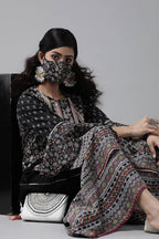 Juniper Women's Black Cambric Printed High-Low Kurta Sets | Grocsy