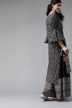 Juniper Women's Black Cambric Printed High-Low Kurta Sets | Grocsy