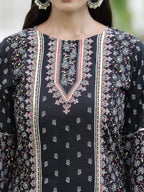 Juniper Womens Black Cambric Multicolor Placement Printed Kurta Palazzo Set | Grocsy