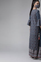 Juniper Women's Indigo Cambric Printed High-Low Kurta Sets | Grocsy