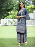 Juniper Women's Indigo Cambric Printed High-Low Kurta Sets | Grocsy