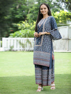 Juniper Women's Indigo Cambric Printed High-Low Kurta Sets | Grocsy