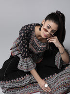 Juniper Womens Black Color Floral Printed Cambric Clothing Set | Grocsy