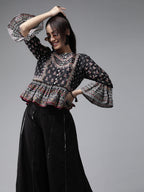 Juniper Womens Black Color Floral Printed Cambric Clothing Set | Grocsy