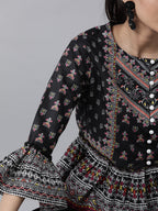 Juniper Womens Black Color Floral Printed Cambric Clothing Set | Grocsy