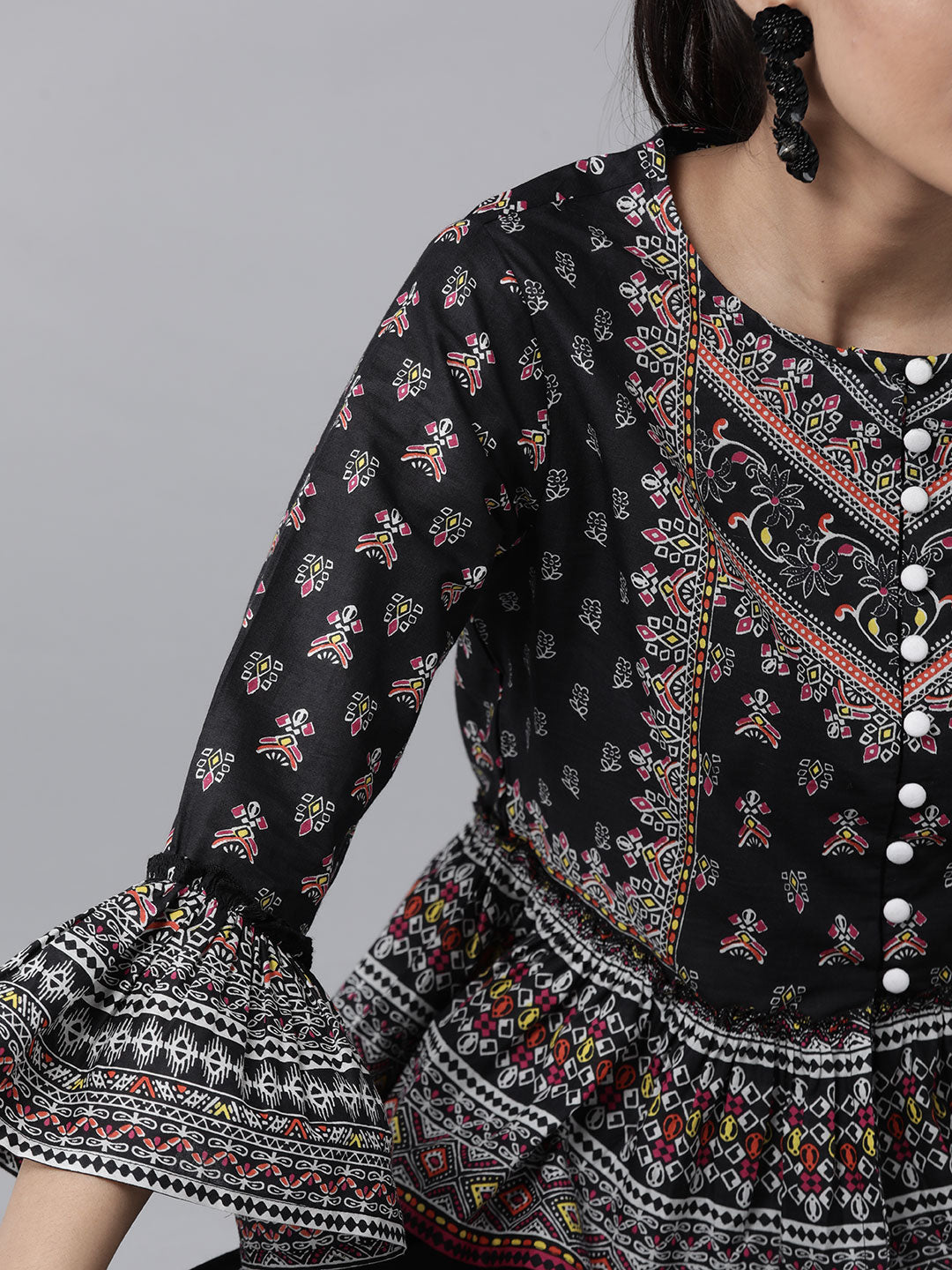 Juniper Womens Black Color Floral Printed Cambric Clothing Set | Grocsy