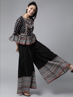 Juniper Womens Black Color Floral Printed Cambric Clothing Set | Grocsy