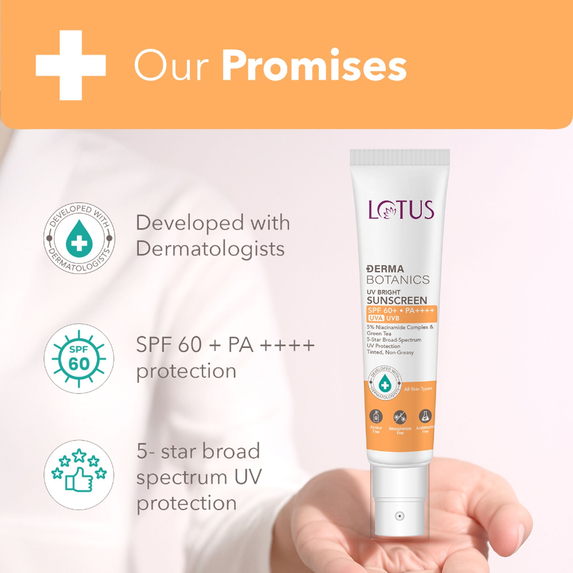 Lotus DermaBotanics 5% Niacinimide Complex + Green Tea UV Bright Sunscreen SPF 60 + PA++++ | Grocsy