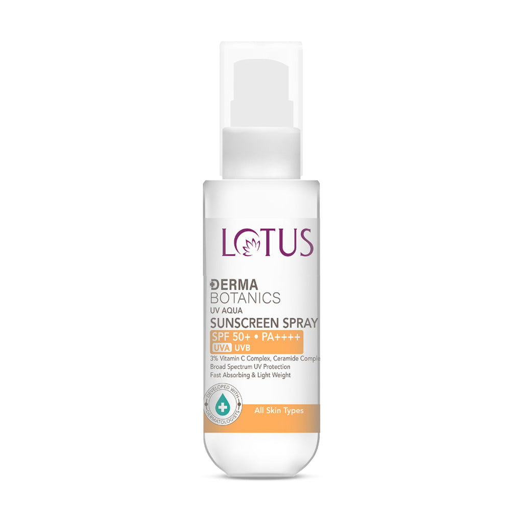 Lotus DermaBotanics 3% Vitamin C Complex + Ceramide Complex UV Aqua Sunscreen Spray SPF 50 + PA++++ | Grocsy