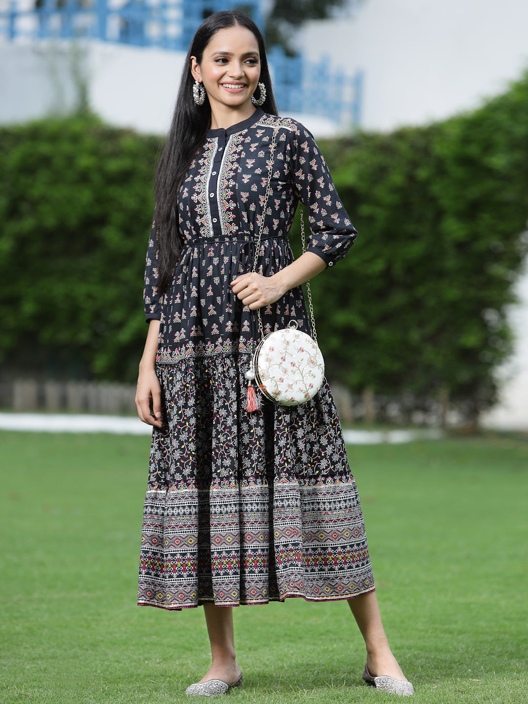 Juniper Womens Black Cambric Printed Dress | Grocsy