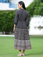 Juniper Women's Black Cambric Printed Tiered Dress | Grocsy