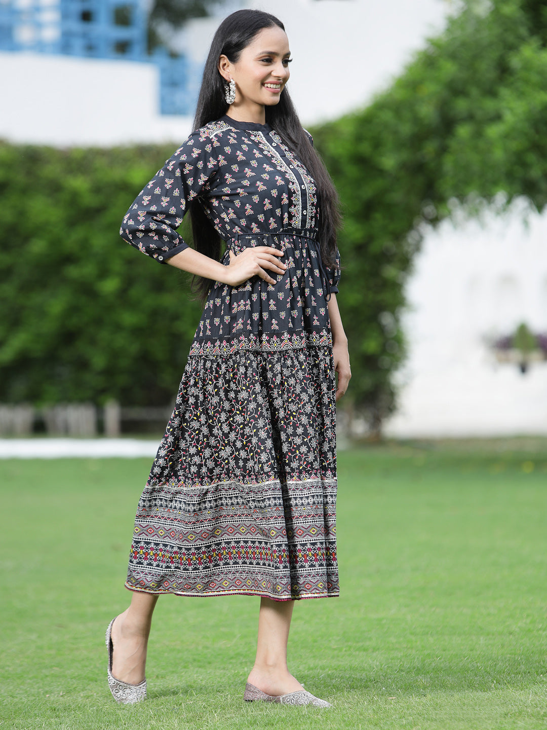 Juniper Womens Black Cambric Printed Dress | Grocsy