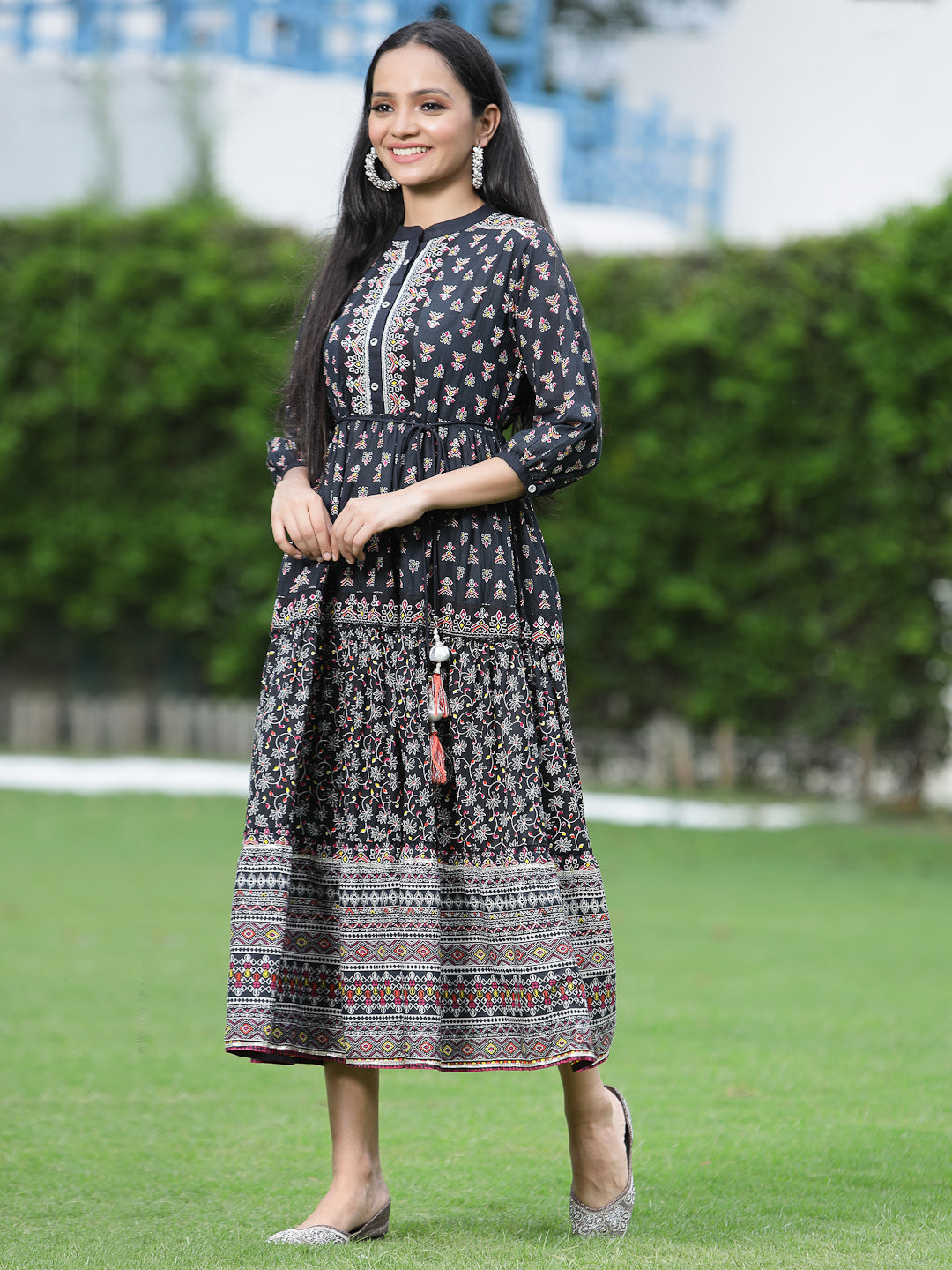 Juniper Womens Black Cambric Printed Dress | Grocsy