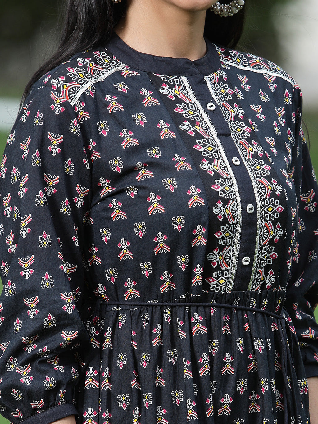 Juniper Womens Black Cambric Printed Dress | Grocsy