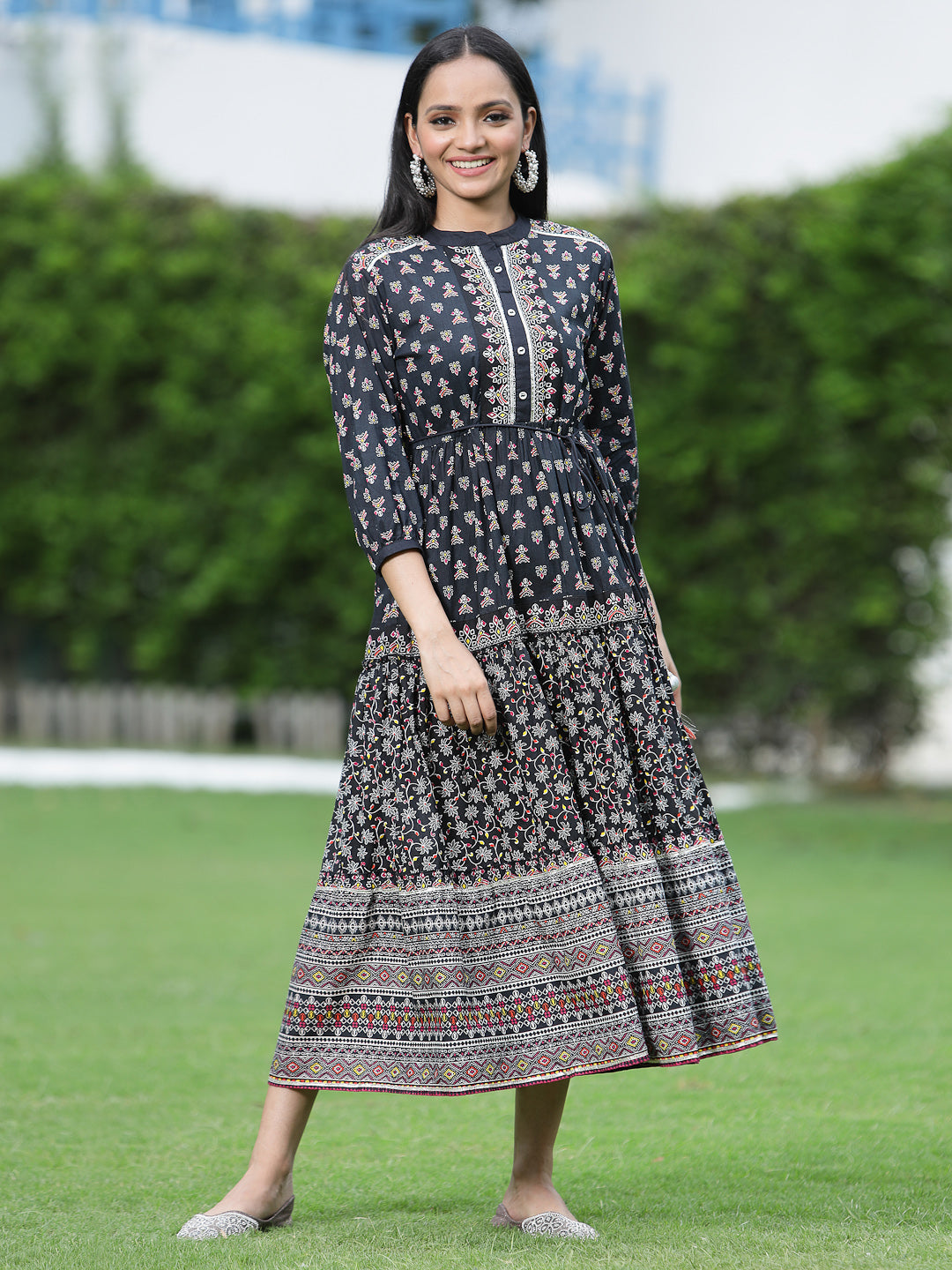 Juniper Womens Black Cambric Printed Dress | Grocsy
