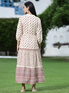 Juniper Women Cream Cambric Printed Tiered Dress | Grocsy