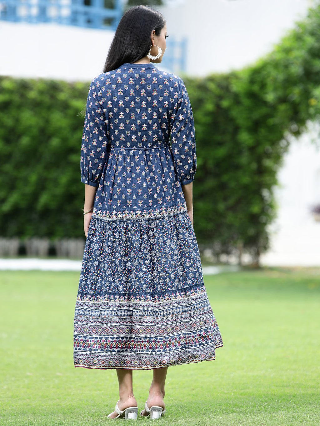Juniper Womens Indigo Cambric Printed Dress | Grocsy