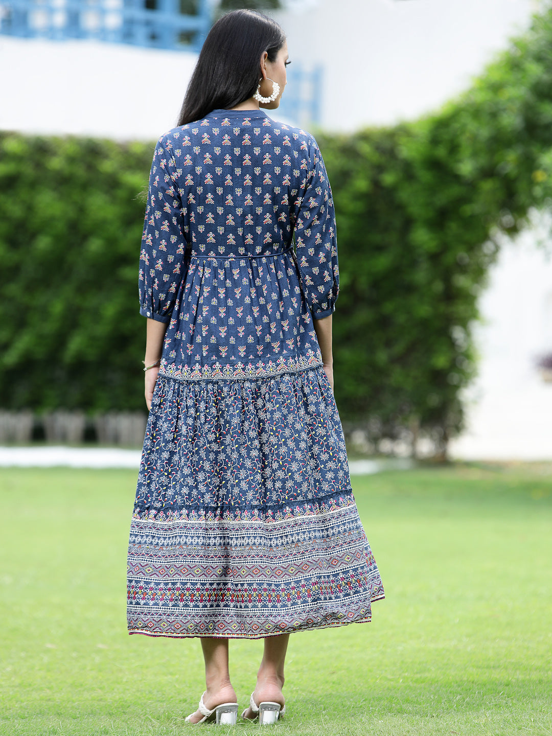 Juniper Womens Indigo Cambric Printed Dress | Grocsy