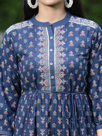 Juniper Womens Indigo Cambric Printed Dress | Grocsy