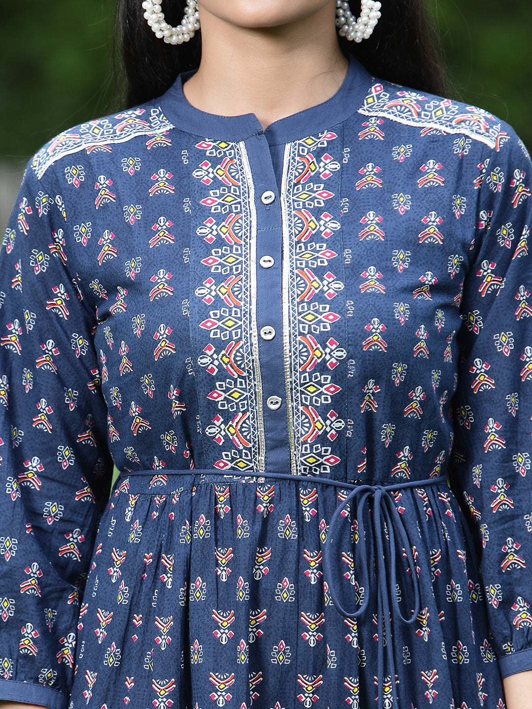 Juniper Womens Indigo Cambric Printed Dress | Grocsy
