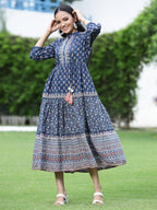 Juniper Womens Indigo Cambric Printed Dress | Grocsy