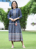 Juniper Women's Indigo Cambric Printed Tiered Dress | Grocsy