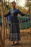 Juniper Indigo Ethnic Motif Printed Pure Cotton Tiered Maxi Dress | Grocsy