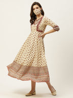 Juniper Women's Cream Cambric Printed Anarkali Dress | Grocsy