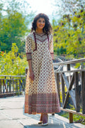 Juniper Women's Cream Cambric Printed Anarkali Dress | Grocsy
