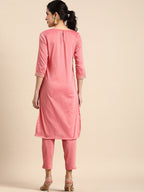 Sangria Women Thread Work Kurta With Trousers | Grocsy