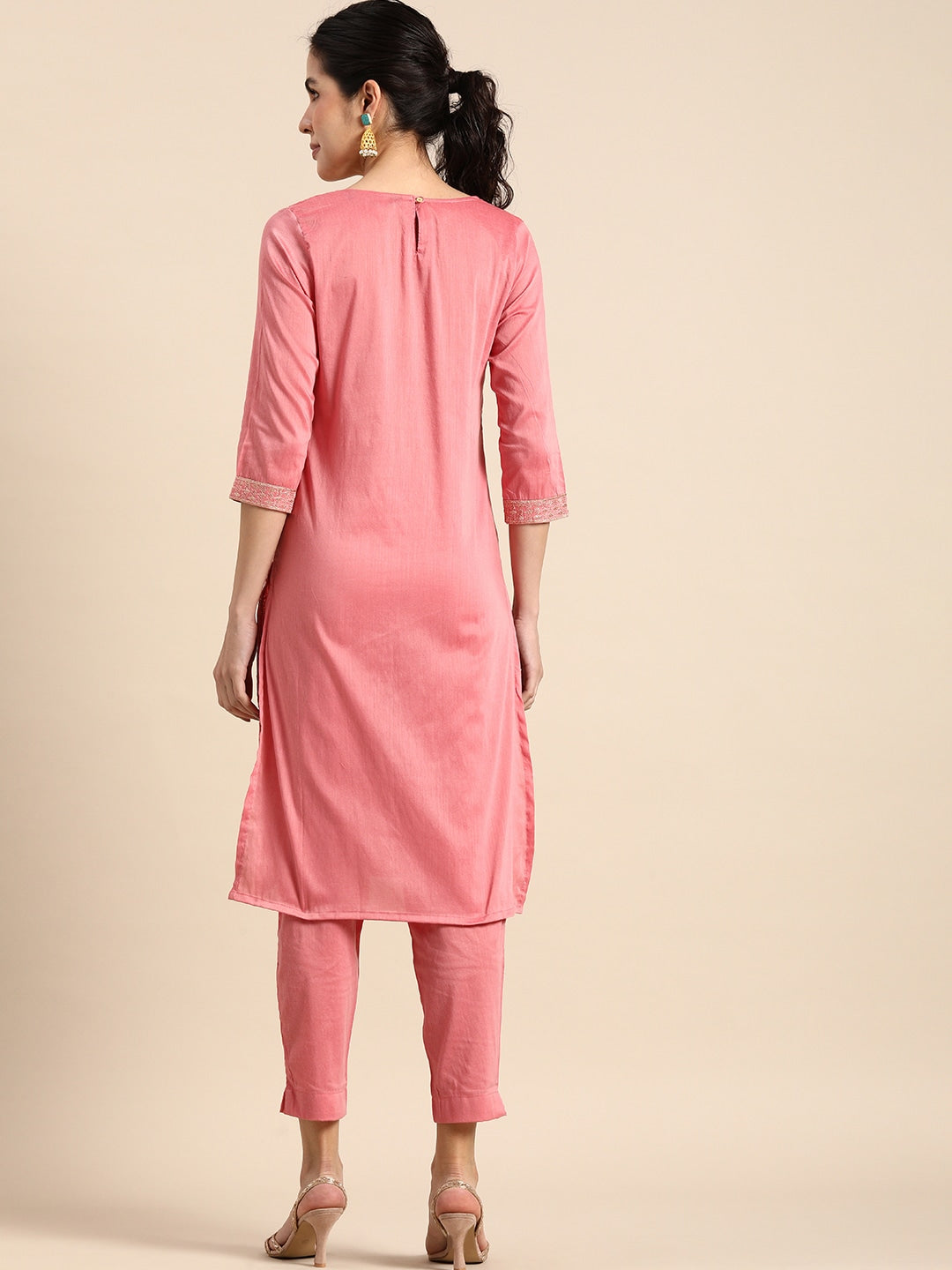 Sangria Women Thread Work Kurta With Trousers | Grocsy
