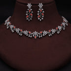 Tehzeeb Creations Silver Pleated White Diamond With Orange Beads Necklace Set | Grocsy