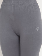 TAG 7 Women Grey Solid Cotton Ankle-Length Leggings | Grocsy
