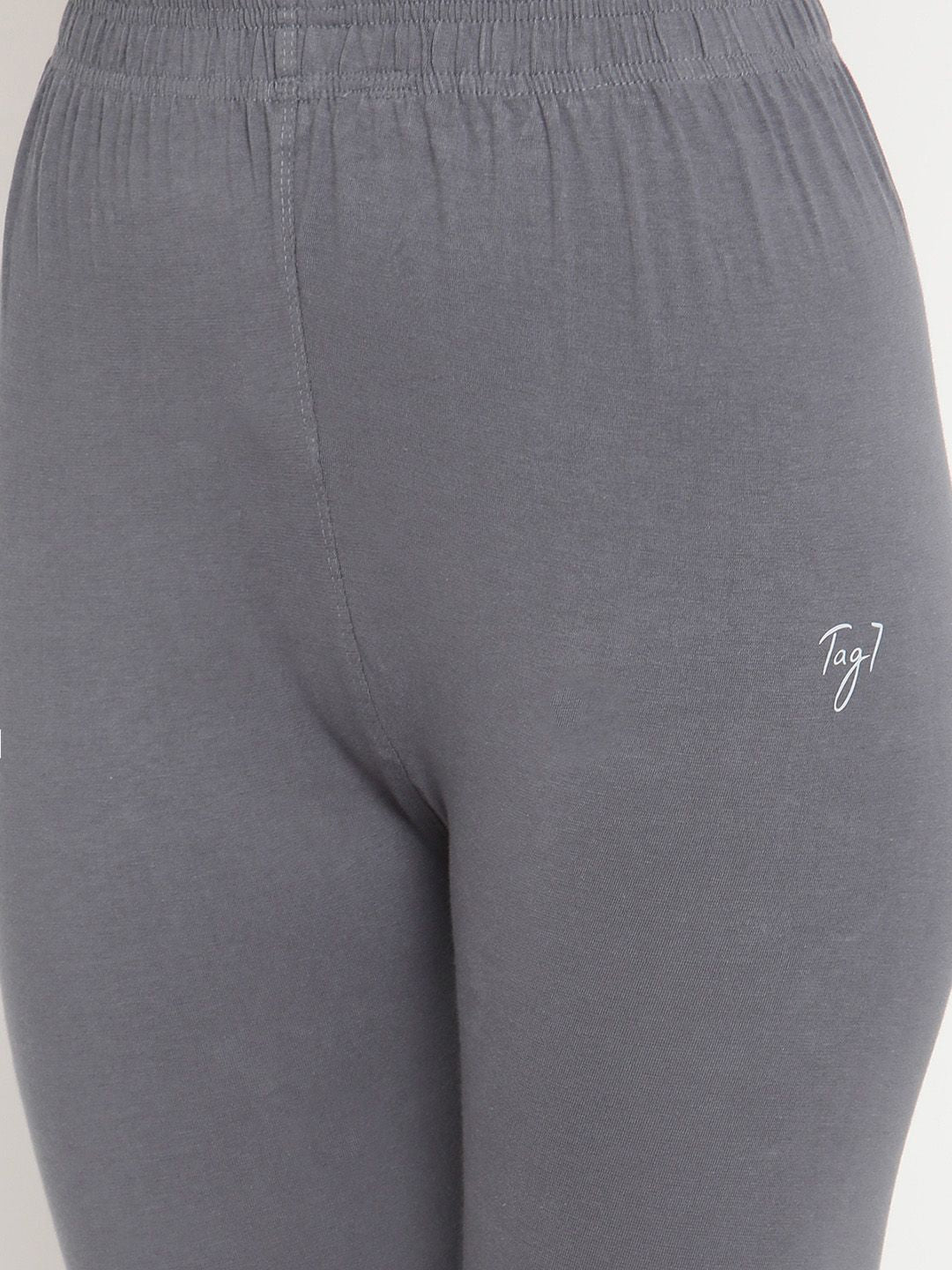 TAG 7 Women Grey Solid Cotton Ankle-Length Leggings | Grocsy