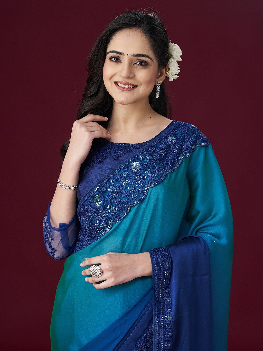 kasee Embroidered Sequinned Saree | Grocsy