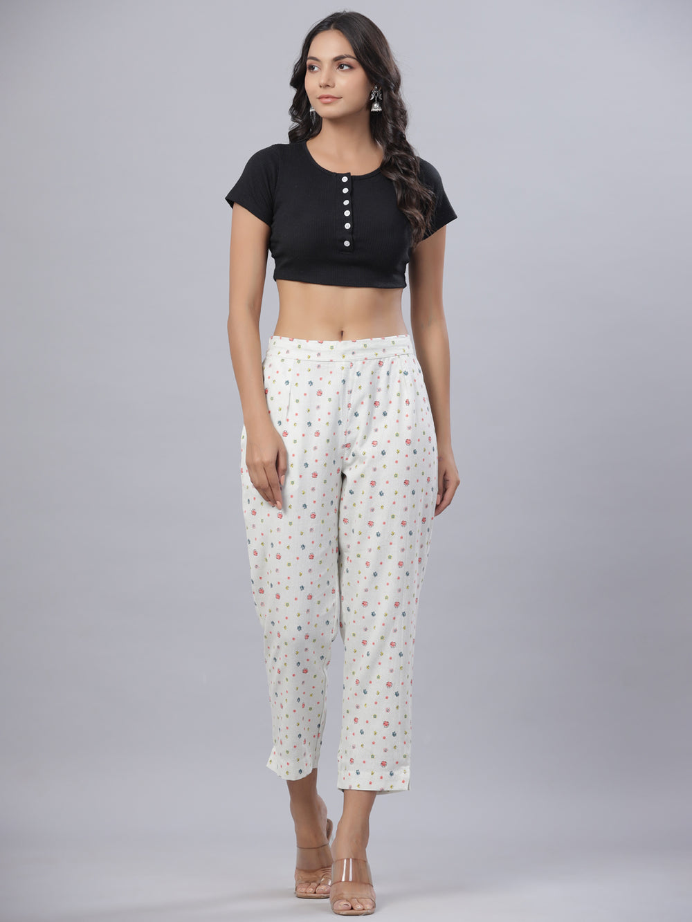 Juniper Coral Cotton Flex Printed Straight Pants | Grocsy