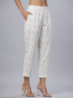Juniper Coral Cotton Flex Printed Straight Pants | Grocsy