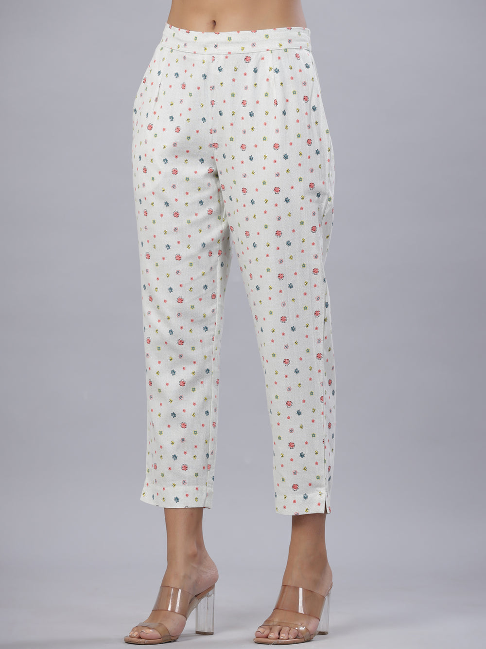 Juniper Coral Cotton Flex Printed Straight Pants | Grocsy