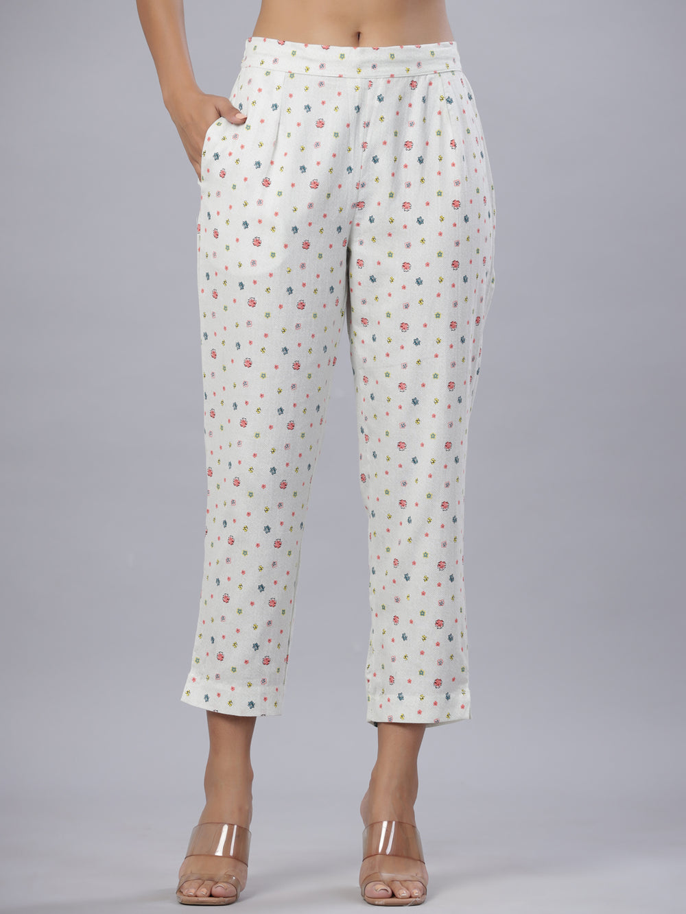 Juniper Coral Cotton Flex Printed Straight Pants | Grocsy