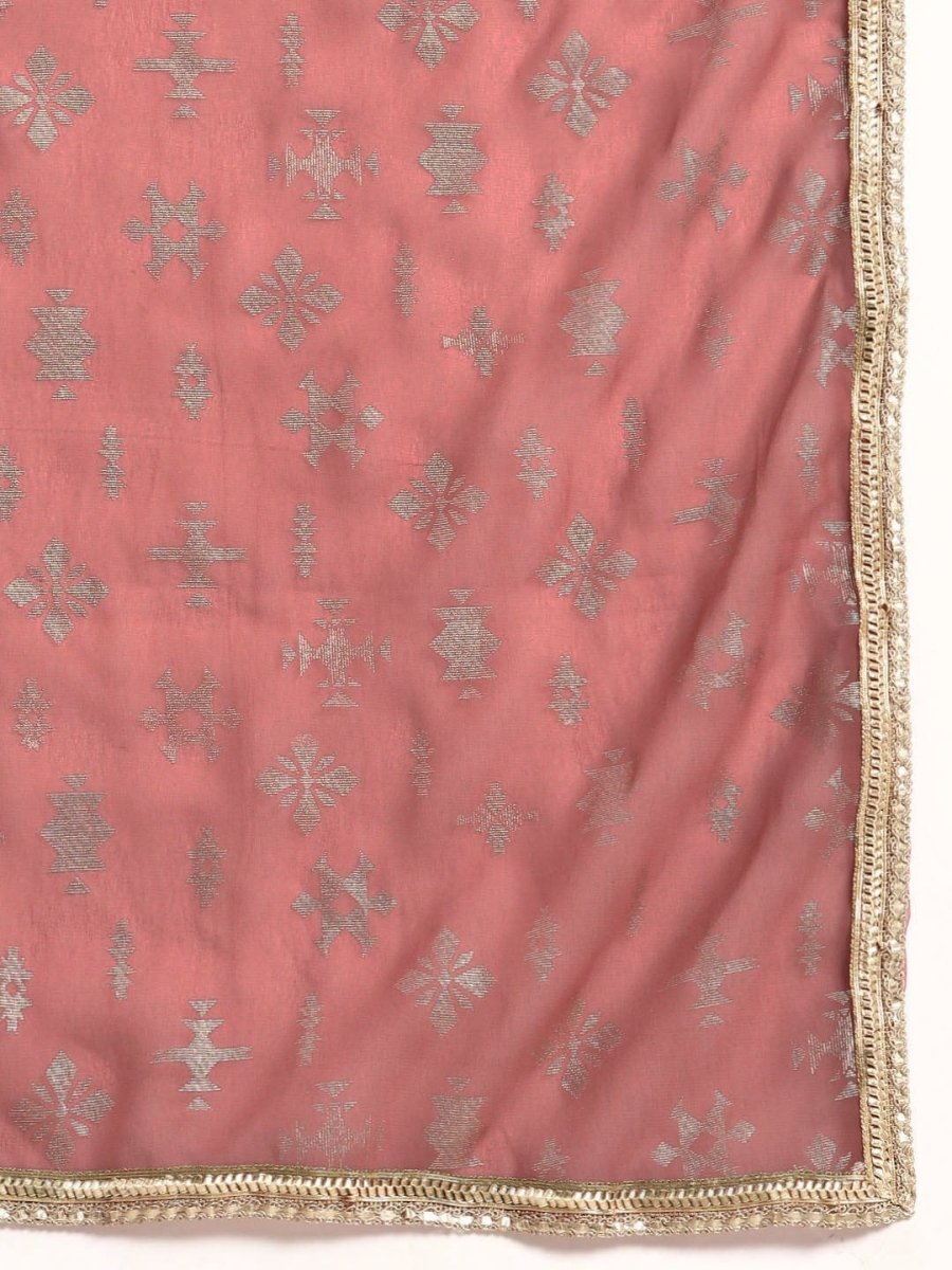 All About You Square Neck Dobby Weave A-Line Kurta With Dupatta | Grocsy