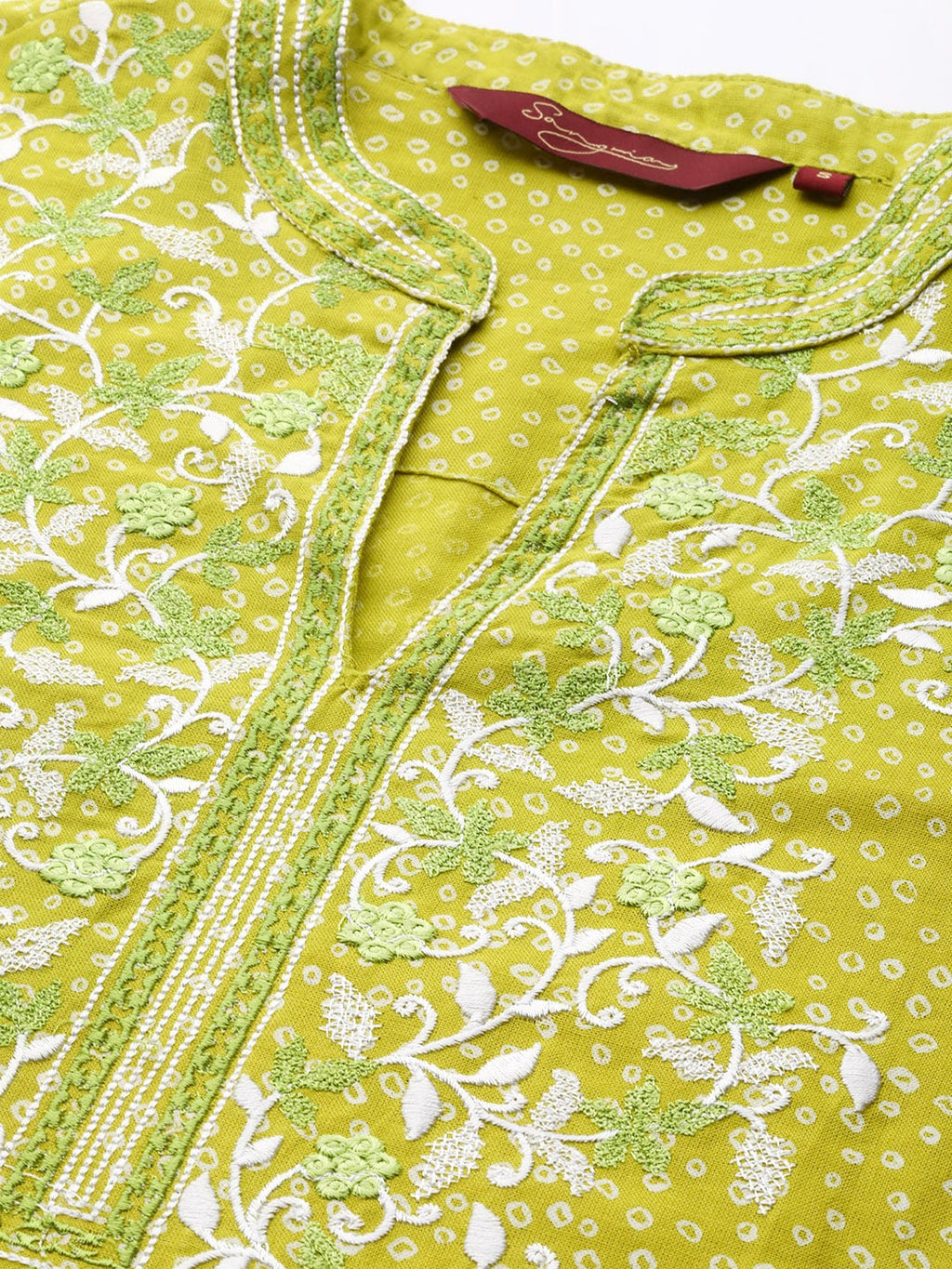 Sangria Women Lime Green Floral Embroidered Thread Work Pastels Kurta | Grocsy
