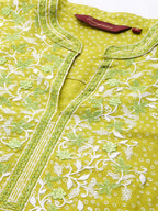 Sangria Women Lime Green Floral Embroidered Thread Work Pastels Kurta | Grocsy