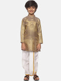 Sethukrishna Boys Gold-Toned Printed Angrakha Kurta with Dhoti Pants | Grocsy