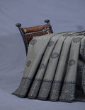 Grey Colour Block Print With Mirron Embroidered Pure Mulmul Cotton Saree By Gayathri Reddy Designer Studio | Grocsy