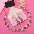 Tehzeeb Creations Silver Pleated White Diamond With Pink Beads Necklace Set | Grocsy
