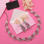Tehzeeb Creations Silver Pleated White Diamond With Pink Beads Necklace Set | Grocsy