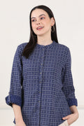 W for Woman Blue Check Printed Pure Cotton Western Top | Grocsy
