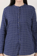 W for Woman Blue Check Printed Pure Cotton Western Top | Grocsy